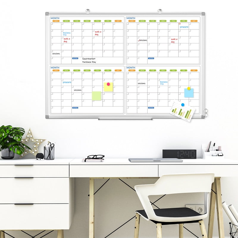 DOLLAR BOSS Large Whiteboard Calendar 48"x36" Dry Erase Board for Wall 4 Monthly Calendar Whiteboard Magnetic White Board Calendar Planner Schedule Board Supplies for Office Home School, White Frame
