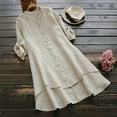 thumbnail image 2 of Fimkaul Women's Button Down Shirts Long Sleeve Casual Tops Linen Loose Linen Soild Thin Long Shirt Blouse Beige 2XL, 2 of 3