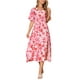 thumbnail image 2 of Vestidos de verano bohemios para mujeres INSPIRE CHIC, con escote en V, mangas cortas, cintura con lazo, fluido, con abertura, floral, maxi vestido de playa XL rosa, 2 of 5