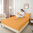 thumbnail image 3 of Castle Fairy Minimalism Vertical Strip Queen Sheets 4 Pieces,Abstract Linear Pattern Queen Sheet Sets,Mustard Yellow Rust Red,1 Flat Sheet, 1 Fitted Sheet and 2 Pillowcases, 3 of 7