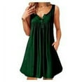 thumbnail image 2 of Femmes Robe Plissée Bouton Veste Robe Casual Veste T-shirt Casual Poche Réservoir Robe, Vert Foncé, XL, 2 of 6