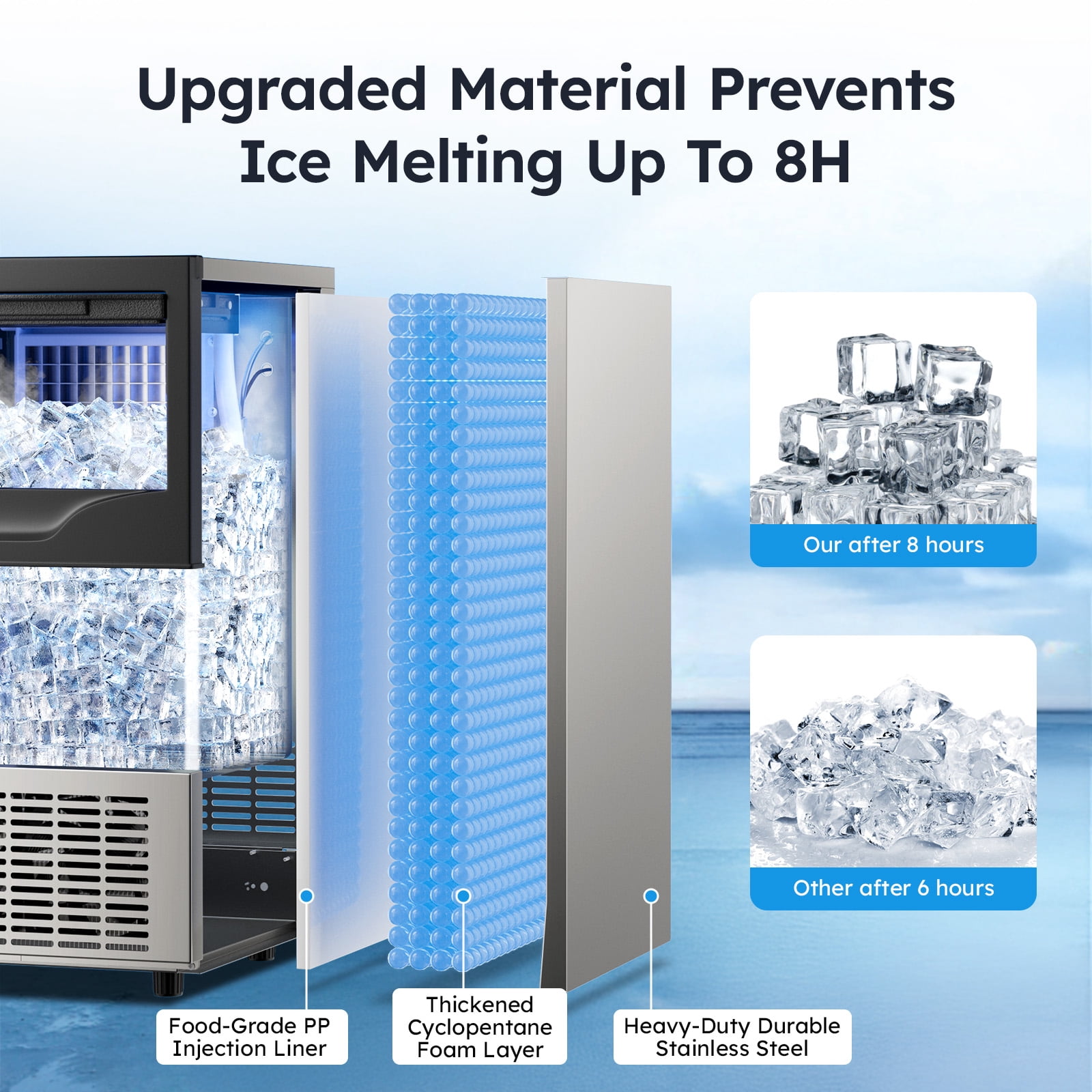 Mojgar Commercial 100Lbs/24H Ice Maker - Freestanding with 33Lbs Storage Capacity, Adjustable Ice Sizes, Quiet Operation, Perfect for Home & Business