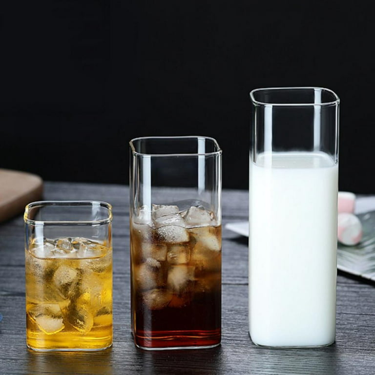 Tupalizy 2pcs Square Glass Cups Tumbler Highball Drinking Glasses for Water Wine Beer Cocktails Juice Iced Tea Coffee Mixed Drinks Kitchen Party