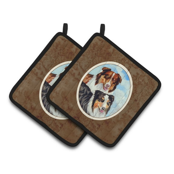 Carolines Treasures 7009PTHD Australian Shepherd What a pair Pair of Pot Holders , 7.5HX7.5W, multicolor