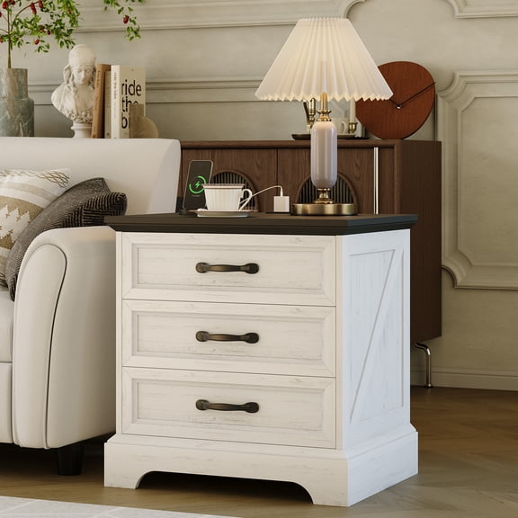 Kicctian Nightstands with Charging Station - White Bedside Tables with 3 Large Drawers, USB Ports & Outlets,End Table for Bedroom or Living Room