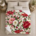 thumbnail image 5 of Red Pink Botanical Flannel Blanket for Botanical Art Fans, Sofa and Living Room Home Decor Housewarming Gift with Soft Painterly Layered Bloom Sofa Garden Scene Motif, 5 of 9