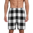 thumbnail image 1 of Balery White And Black Plaid Pantalones cortos de pijama de punto de algodón para hombre con cinturilla y bolsillos-X-Large, 1 of 6
