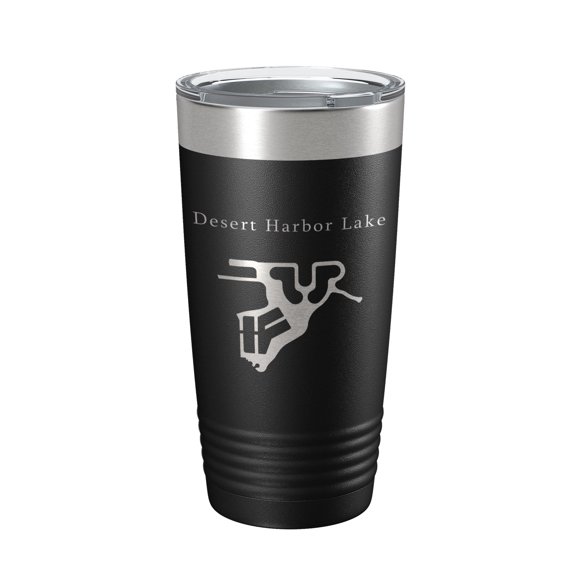 Desert Harbor Lake Map Tumbler Travel Mug Insulated Laser Engraved Coffee Cup Arizona 20 oz Black