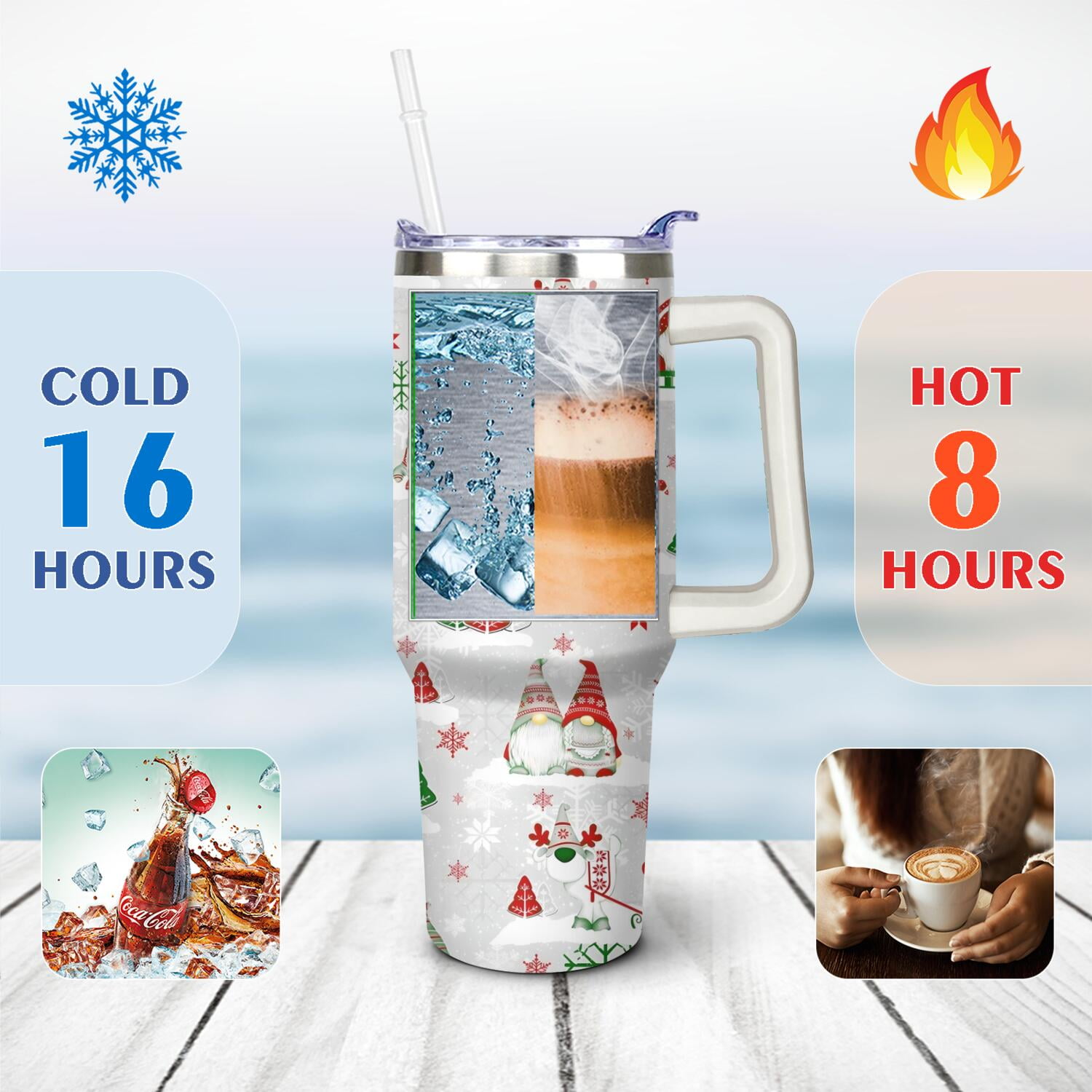 Christmas Gifts 40 oz Tumbler with Handle and Straw Lid,Cute Gifts for Women Winter Gnome Vacuum Insulated Leak Proof Tumbler,Holiday Accessories Stainless Steel Coffee Cup