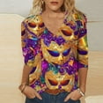 thumbnail image 2 of Bcresic Mardi Gras Shirts for Women 3/4 Sleeve Mask Graphic Blouse Carnival Themed Tees Party 3D Print Tunic Tops Funny Gifts Parade Tshirt Blouses Clothes,#14_Mardi Gras_Purple,Small, 2 of 5