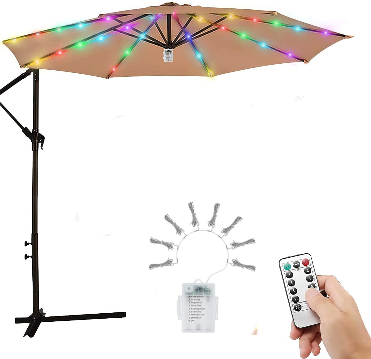 LINLIN Umbrella String Lights,104 LED Umbrella Fairy Lights,Battery Operated with Remote Control