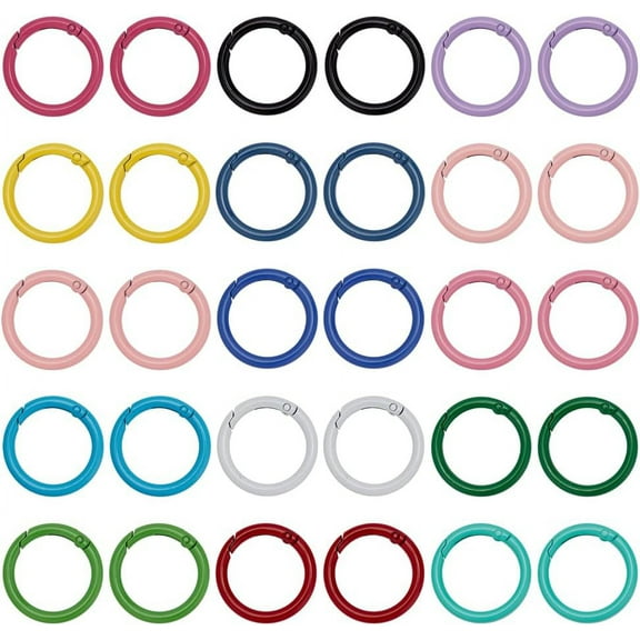 30PCS 15 Colors Metal Spring O Ring, 33mm Round Spring Snap Clip Hook Circle Connector for Bags Purses Key Chains Crafts Jewelry Making, 2pcs/Color