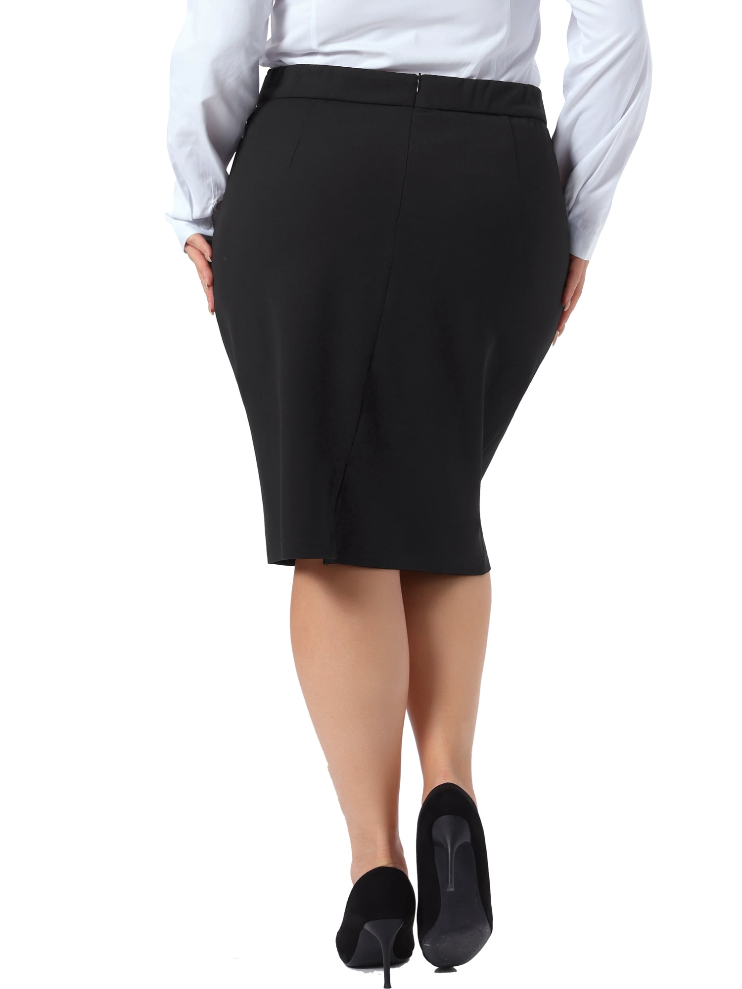DARING DIVA Women's Plus Pencil Knee Length High Waist Skirt 3X Black