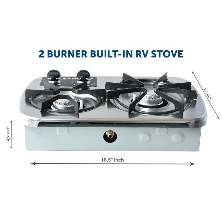 Flame King 2-Burner Drop-In RV Cooktop Stove, Includes Cover