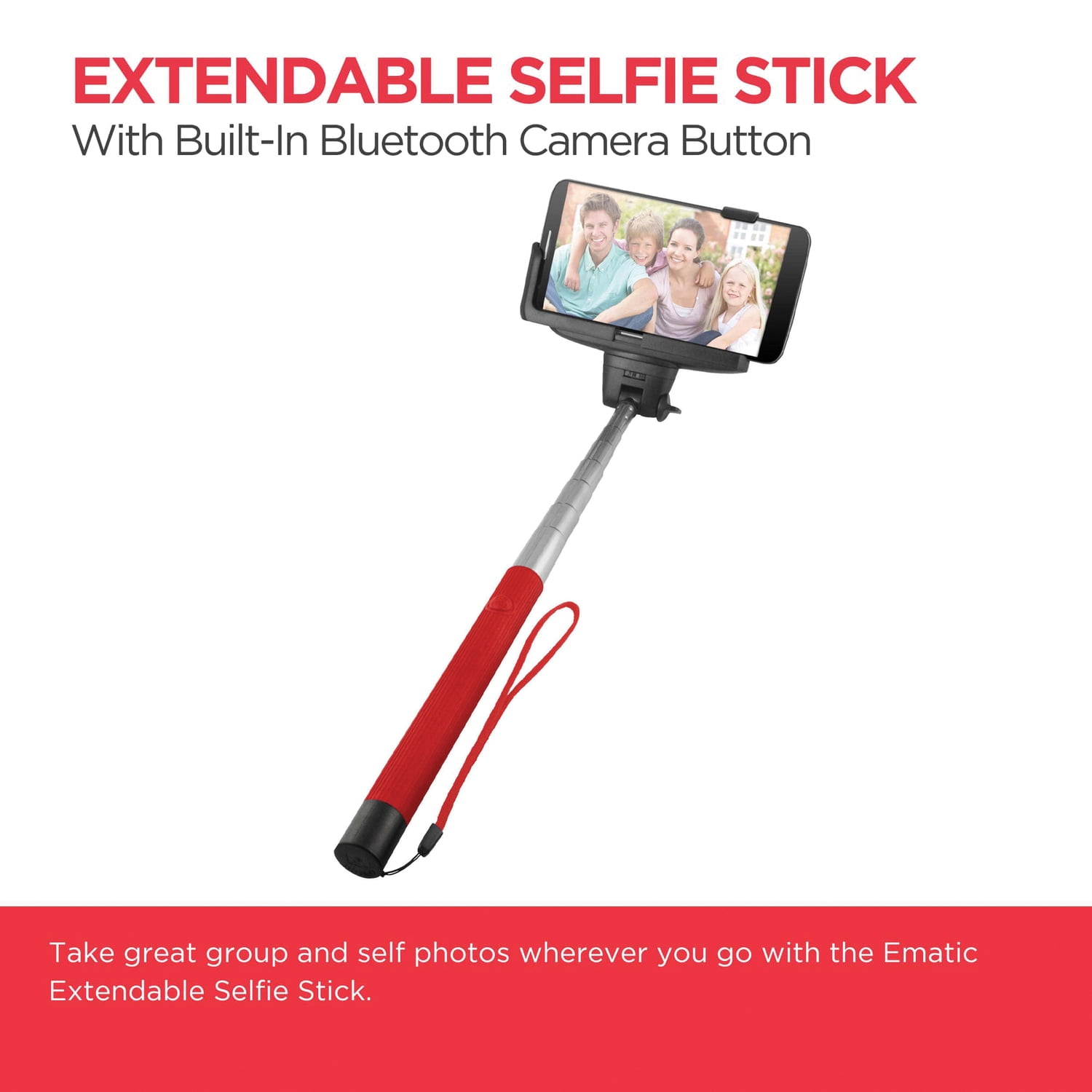 Black Ematic Selfie Stick Compatible with iPhone 4S or newer and more- Retail Packaging Samsung Galaxy device Black Ematic Selfie Stick Compatible with iPhone 4S or newer and more- Retail Packaging Samsung Galaxy device