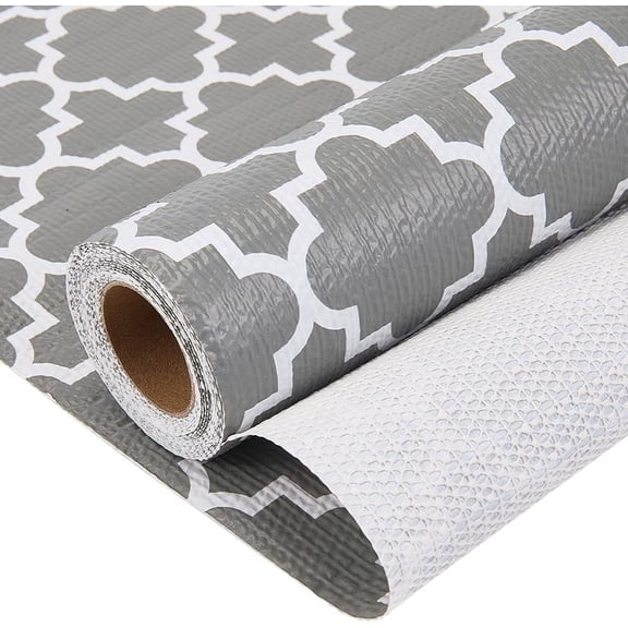 Non Adhesive Shelf Liner for Kitchen Cabinets Liner Non Slip Drawer Liner Waterproof Shelf Paper PVC Grey Clover Closet Liner Mats Protect for Shelves Cupboard Dresser 11.8Inchx9.8Ft Gray 1pc