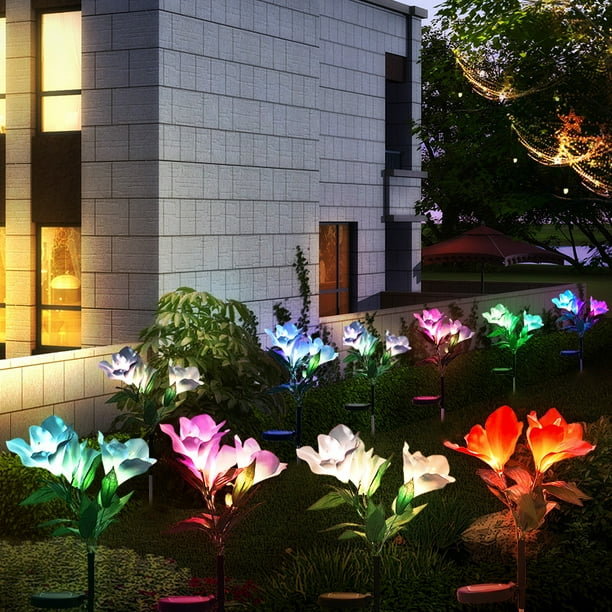 2PCS Extérieur Solaire Jardin Piquet Lumières Fleur Lampe RGB Multi-Couleur Changeant LED