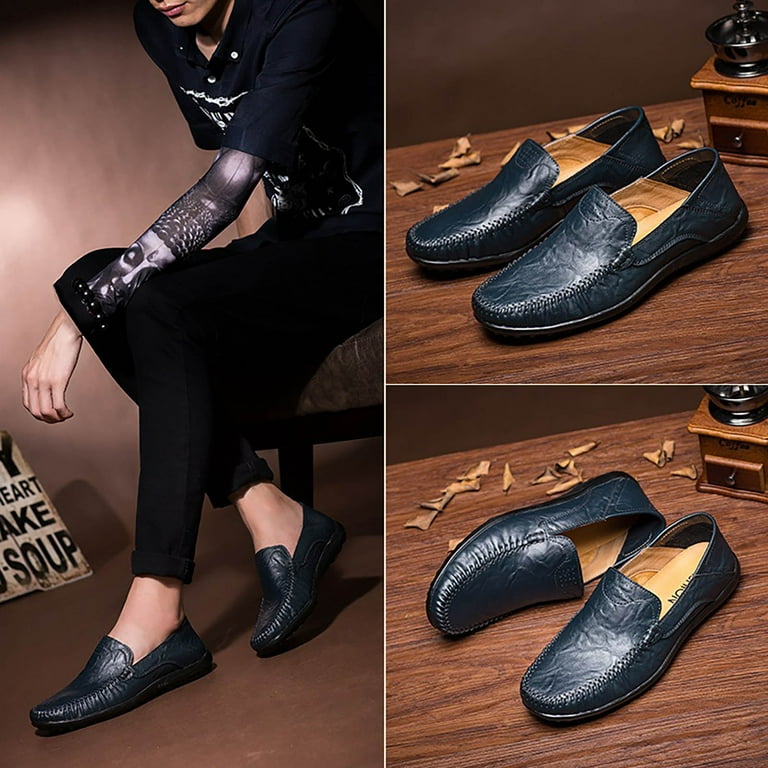 ZXHACSJ Men's Casual Leather Shoes, Side Zipper, Low-cut Lazy 