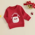 thumbnail image 2 of Toddler Baby Girl Boy Christmas Outfit Santa Embroidery Sweatshirt Long Sleeve Sweater Shirt Pullover Top Fall Winter Holiday Clothes, 2 of 8