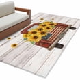 thumbnail image 2 of Rectangle Area Rug 4x6ft, Farm Sunflower Red Truck Wood Non-Shedding Washable Area Rug, Vintage Rustic Wooden Plank Non Slip Low-Profile Rugs for Living Room, Bedroom Dining Room, 2 of 9