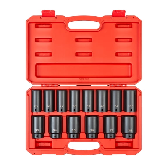 TEKTON 1/2 Inch Drive Deep 6-Point Impact Socket Set with Case, 14-Piece (25 - 38 mm) | SID92333