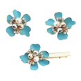thumbnail image 2 of Pinzas para el pelo y pendientes de perlas de flores de estilo bohemio hawaiano joyería para mujer Azul jinwen Pendientes con pinzas para el cabello de flores, 2 of 7