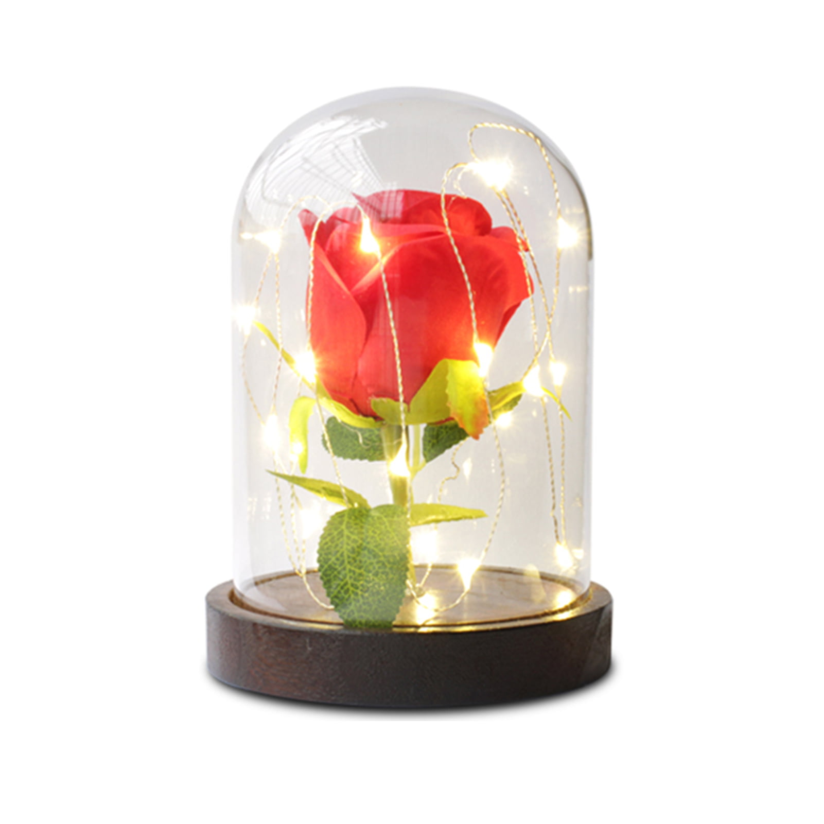 20LED Enchanted Rose Glass Dome Light Lamp Christmas Wedding Home Decor Gift Kit 