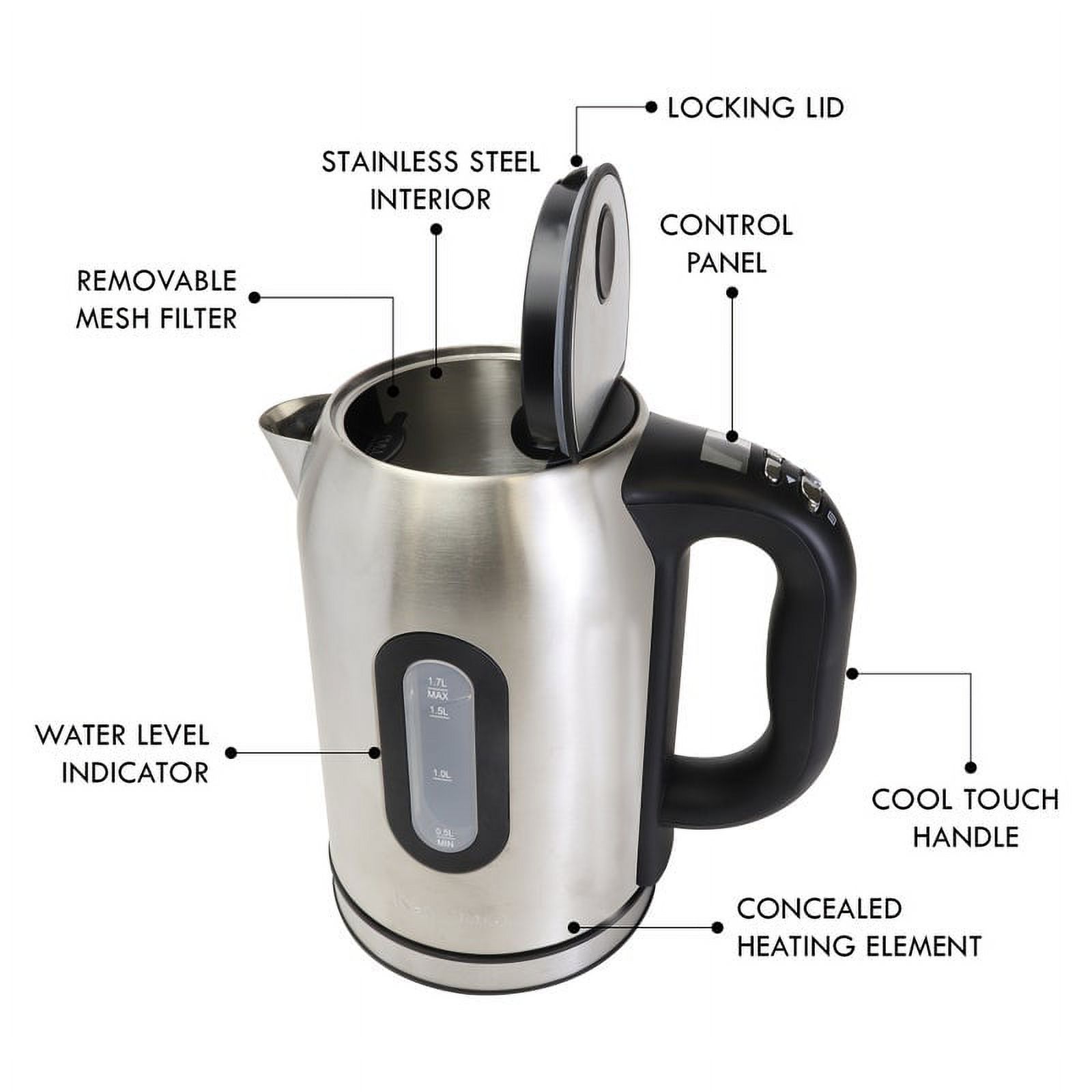 Kenmore Digital Electric Stainless steel Kettle 1.7L, Temperature control electric kettle, Silver