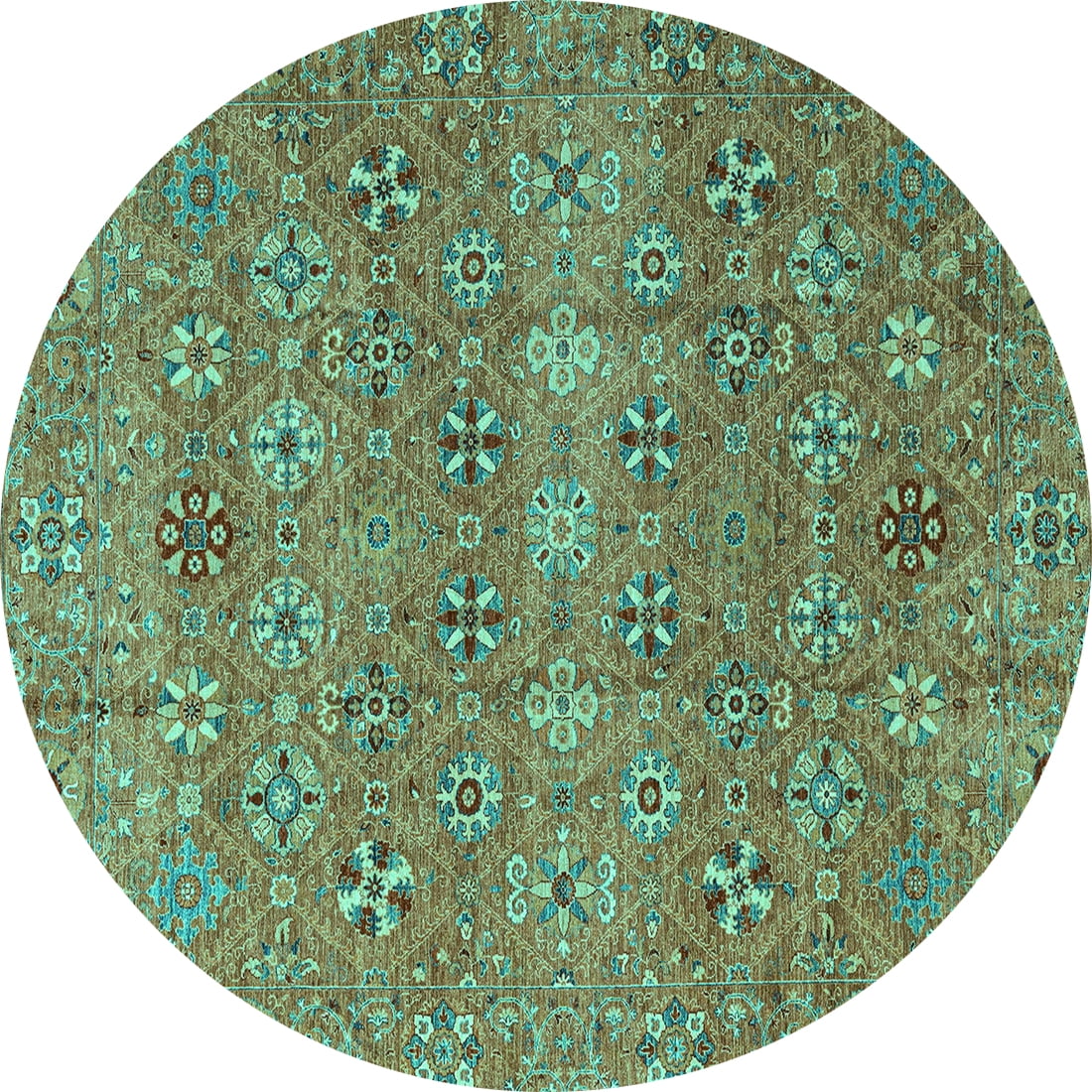 Ahgly Company Indoor Round Abstract Turquoise Blue Modern Area Rugs, 4 ...