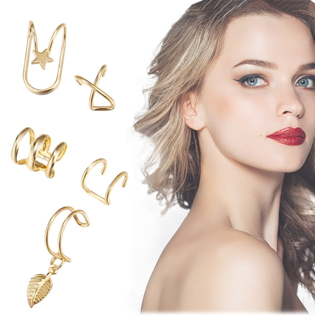 Up to 65% Off No Pierced Ear Clip Set 5 Piece Set Creative Alloy Earring Set Necklace Rings Earring Jewelry on Clearance