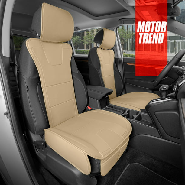 Motor Trend Duraluxe Faux Solid Beige Leather Seat Covers For Car Truck Van Suv 2 Piece Set Premium Front Cushion With Universal Fit Design Padded Comfort - Motor Trend Premium Faux Leather Car Seat Covers