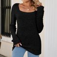 thumbnail image 4 of Olyvenn Fashion Ladies Sweater Slim Fit Womens Winter Hip Wrap Sexy Square Neck Long Sleeve Tops for Women Solid Color Regular Blouse Female Leisure Black L, 4 of 5