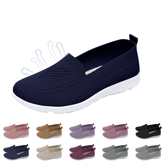 Domzle Orthopedic Shoes for Women, Women Wide Width Breathable Walking Comfortable Slip On Sneakers Royal Blue Wide 7