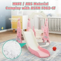 4 in 1 Slide Climber Swing Set, Freestanding Toddler Slide Climber Playset with Basketball Hoop, Toddler Playground Indoor Outdoor, Easy Setup (Pink)