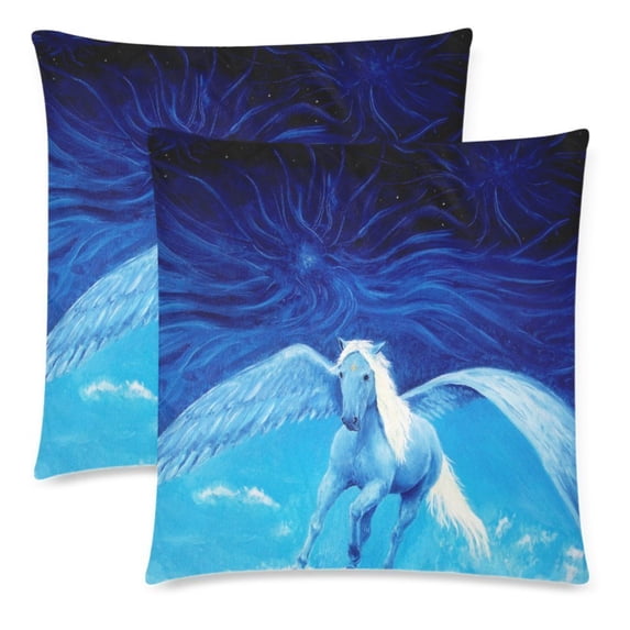 MKHERT Flying White Pegasus Horse Throw Pillowcase Pillow Cover Cushion Couver 18x18 inch, Set of 2