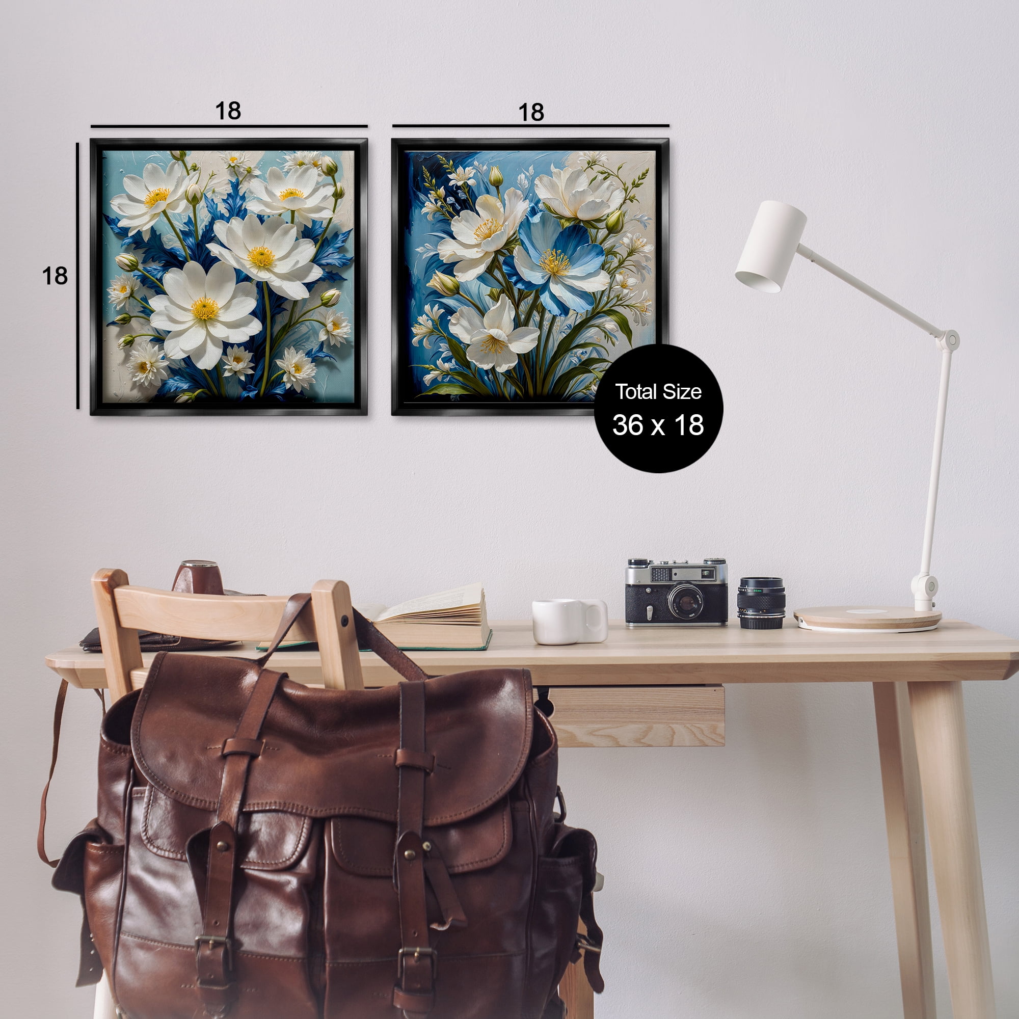 Stupell Industries Bold Floral Bunches Floral & Botanical Painting Black Floater Framed Canvas Art Print Wall Art, 18 x 18, Set of 2