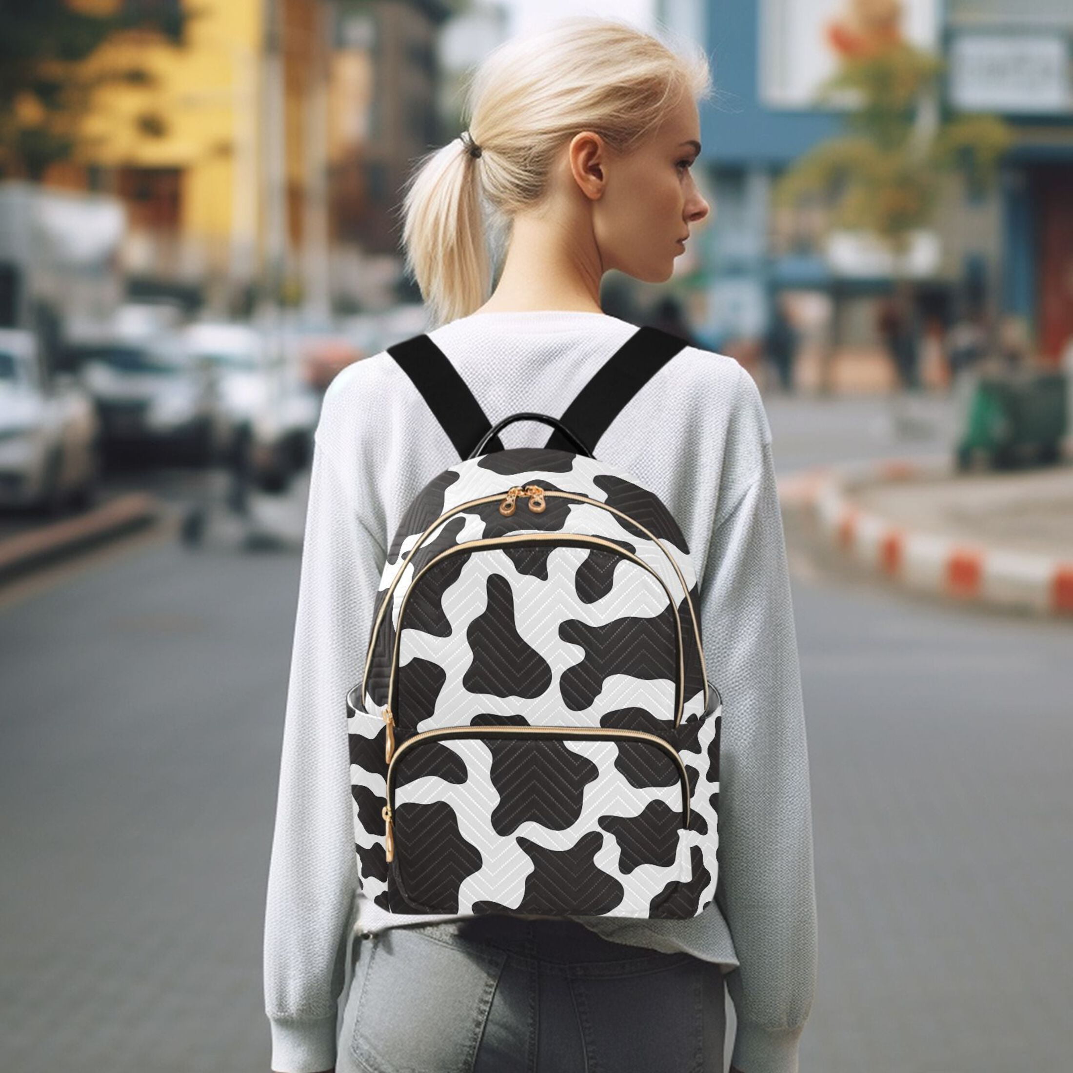 ALAZA Cow Print Womens Travel Laptop Backpack Large Daypack Ladies Shoulder Bags M