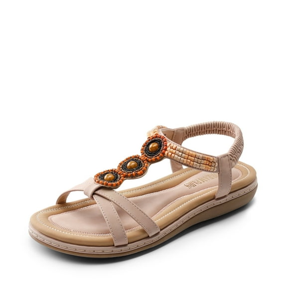 DREAM PAIRS Womens Summer Flat Sandals Comfortable Dressy Elastic Ankle Strap Casual Bohemian Sandals Shoes for Walking Beach