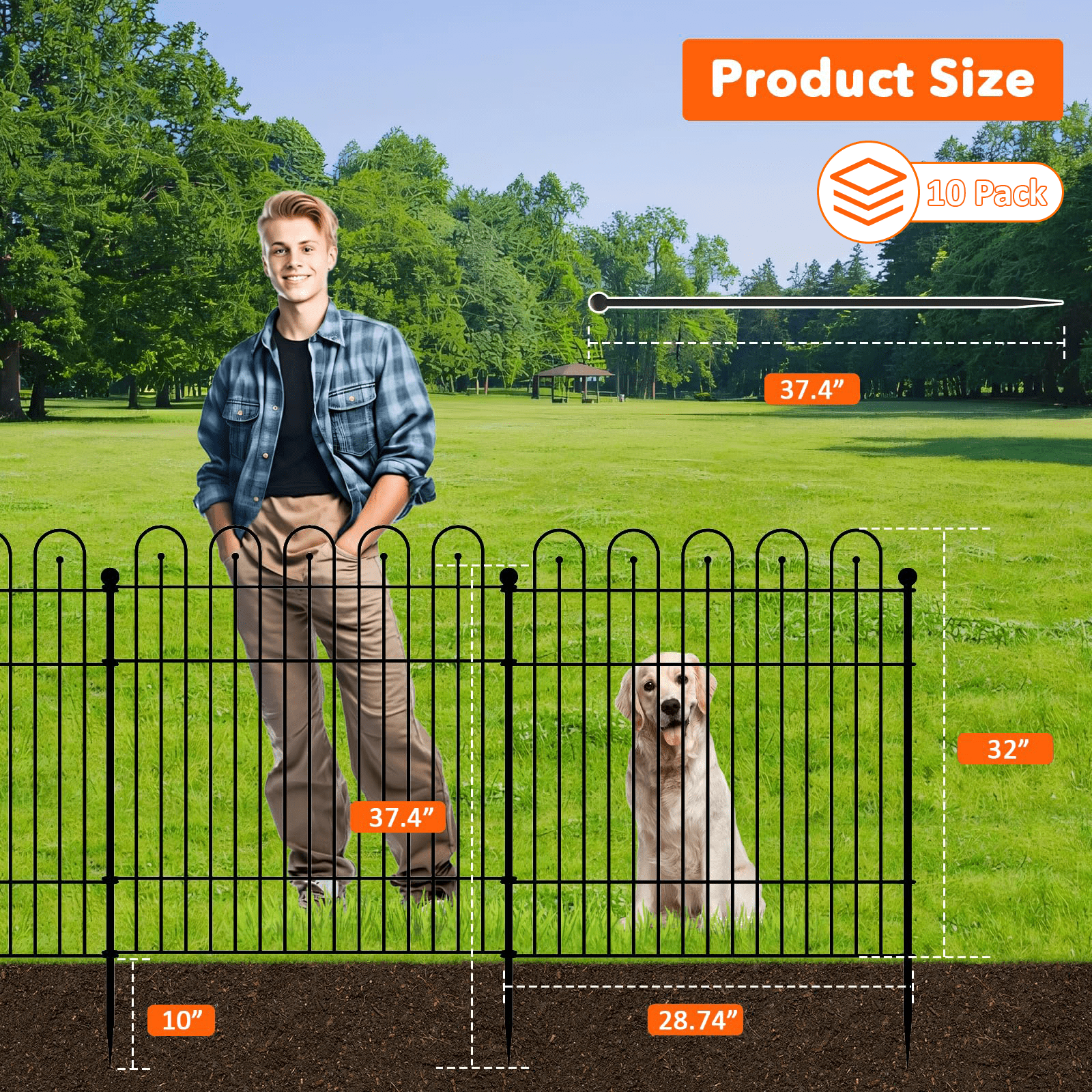 Yacona 10 Panels Garden Fence Animal Barrier, 32 in (H) x23.6ft (L) Outdoor Dog Fence with Lock, No Dig Fencing for Yard