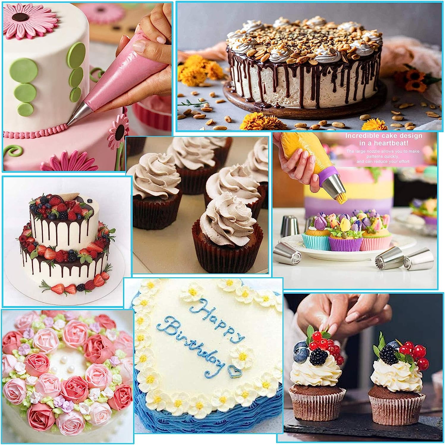 BSHAPPLUS® 236Pcs Cake Decorating Supplies Set,Cupcake Decorating Supplies with Storage Box,Pink Baking Supplies Tools,Piping Bags and Tips Set,Cake Pans,Frosting Bags,Icing Tips Pastry,Cake Scrapers