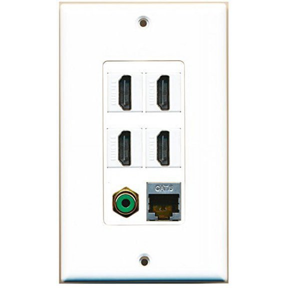 RiteAV - 4 Port HDMI 1 RCA Green 1 Shielded Cat6 Ethernet Wall Plate Decorative
