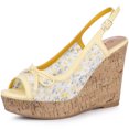 thumbnail image 1 of Sandalias De Cuña Tacones De Plataforma De Madera Lazo De Encaje Para Mujeres Amarillo 36, 1 of 6
