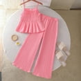thumbnail image 2 of Zanarzt Toddler Girl Clothes Summer Outfits Set Toddler Girl Clothes Sleeveless Ruffle Tops Linen Pants Set Summer Outfits Back to School Clothes Red,9-10 Years, 2 of 6