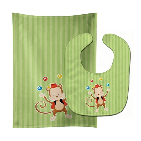 

Carolines Treasures BB8696STBU Monkey Juggler Baby Bib and Burp Cloth 11 x 18 multicolor