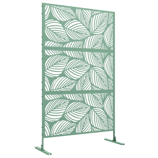 Outsunny Metal Privacy Screen W/ Expansion Screws Outdoor Divider, Leaf