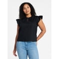 thumbnail image 2 of Time and Tru Women's Cotton Split Neck Top with Flutter Sleeves, Sizes XS-XXXL, 2 of 6