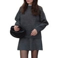 thumbnail image 3 of Women Sweater Skirt Sets 2 Pieces Outfits Loose Fit Pullover Sweater Knitted Mini Skirt Dark Gray XL, 3 of 7