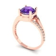 thumbnail image 2 of 1.71 ct Round Cut Natural Amethyst Solitaire with Simulated Diamond Accents 14K Rose Gold Womens Engagement Ring, 2 of 6