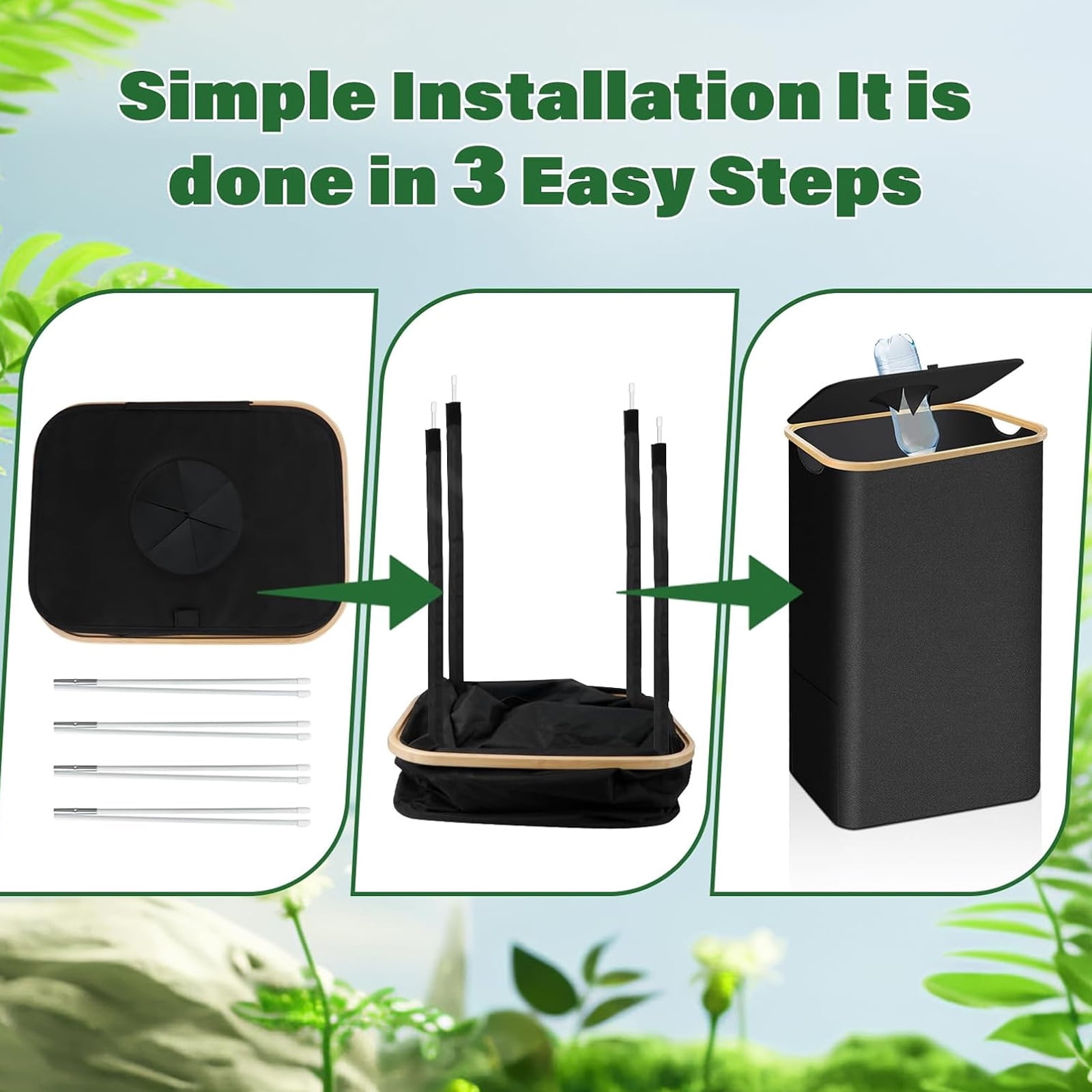 Large Recycling Bin for Kitchen 26 Gallon, 100L Recycle Bin with Lid & 2 Inner Bag, Trash Can for Bottles Cans Cartons Plastice Stickers, Black