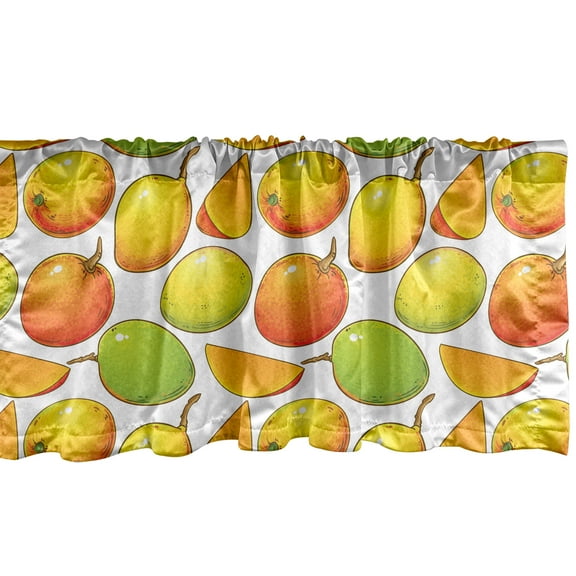 Ambesonne Mango Valance Pack of 2, Tropical Fruit, 54"X12", Orange Lime Green White
